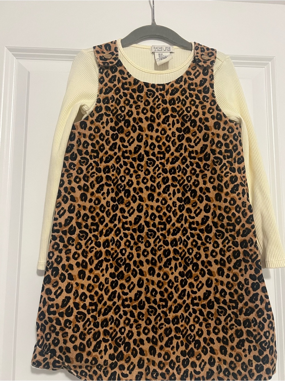 Rachel Zoe Leopard Print Pinafore with Cream Ribbed Top